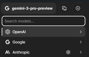 Haki One’s model selector with OpenAI, Google, and Anthropic